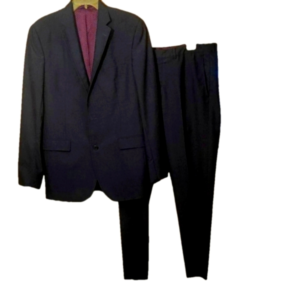 Ted Baker London Men's Navy Blue Wool Suit Size 42L Pants 35L